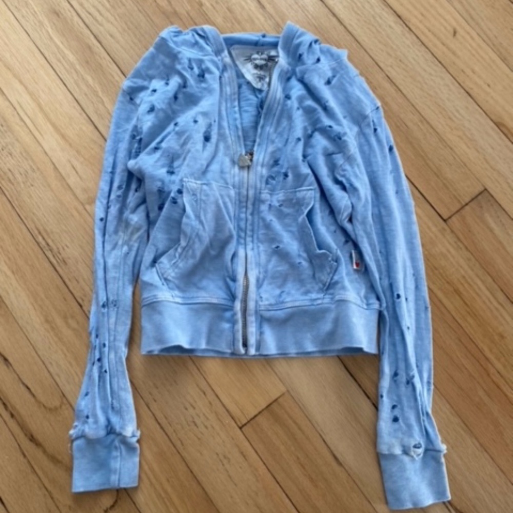 T2 Love Girls Blue Distressed Hoodie Size 4